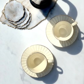 Porcelánová šálka na nohe s podšálkou Ecru Nina 120 ml sada 2ks