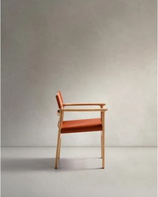 Koňakovohnedá jedálenská stolička s podrúčkami z jaseňového dreva Jan – Kave Home