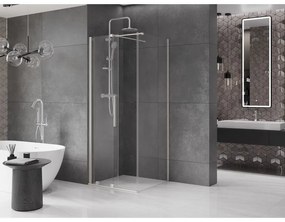 Mexen Velar, sprchový kút s posuvnými dverami 100 x 100 cm, 8mm číre sklo, brúsená oceľ, 871-100-100-01-97