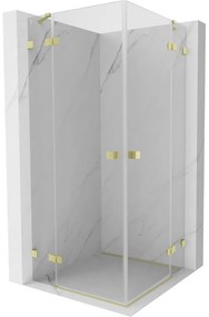 Mexen Lunar Duo, výklopný sprchový kút 80 x 80 cm, 8mm číre sklo, zlatý matný profil, 834-080L-080P-55-00
