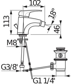JIKA H3411U10041111 - Bidetová batéria + výpusť bez pretečenia DEEP 11,3 cm chró