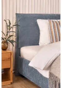 Modrá čalúnená dvojlôžková posteľ s úložným priestorom s roštom 160x200 cm Myra Pillow – Bonami Selection