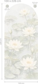 Biele lekná v oblúku akvarelové botanické nálepky na stenu do obývačky oblúk 20 x 46 cm
