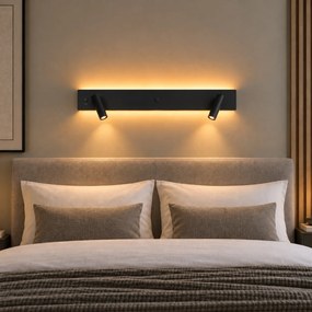 Moderná čierna 2-svetelná nástenná lampa vrátane LED s podsvietením a USB-C - Longly