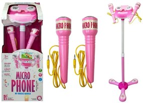 LEAN TOYS Karaoke mikrofón so stojanom ružový
