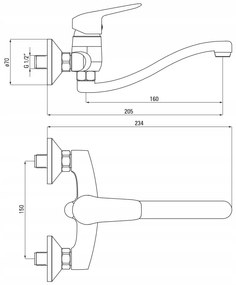 Deante Boro, nástenná umývadlová batéria 150mm, čierna, BMO_N50M