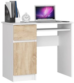 Písací stôl PIKSEL 90 cm biely/dub sonoma ľavý