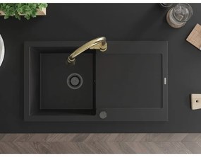Mexen Leo, 1-komorový granitový drez 900x500x190 mm a drezová batéria Elia, čierna, 6501-77-670101-50-B