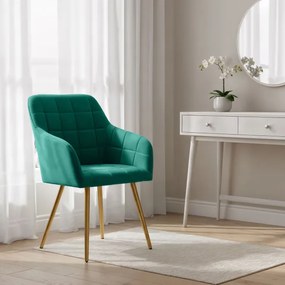 Sada štyroch jedálenských stoličiek LUXANO zamatové, fľaškovo zelené / zlaté nohy (4 ks)