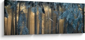 Obraz zasneženého lesa (s hodinami) (90x30 cm)