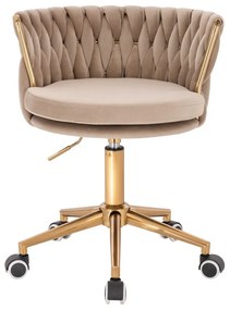 LuxuryForm DESIGN Stolička LYON VELUR na zlatej podstave s kolieskami - latte