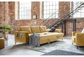 Horčicovožltá zamatová rozkladacia rohová pohovka Miuform Lofty Lilly, pravý roh