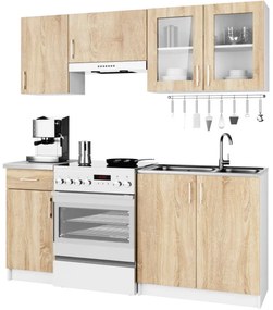 Kuchynská linka LIMA s vitrínou 1.8 m biela / dub sonoma