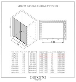 CERANO - Sprchové 2-krídlové dvere Antelo L/P - chróm, transparentné sklo - 120x190 cm, CER-CER-482125