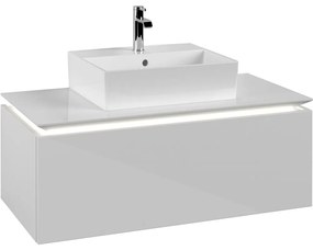 VILLEROY &amp; BOCH Legato závesná skrinka pod umývadlo na dosku (umývadlo v strede), 1 zásuvka, s LED osvetlením, 1000 x 500 x 380 mm, Glossy White, B603L0DH