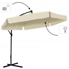 Záhradný slnečník 3,5 m so solárnym LED osvetlením – krémový, UV50+