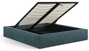 Modrá čalúnená dvojlôžková posteľ s úložným priestorom s roštom 160x200 cm Simon Darren – Micadoni