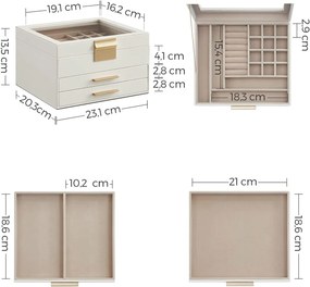 Šperkovnica Elegant, 23,1x13,5x20,3 cm, biela/béžová