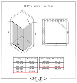 Cerano Volpe, sprchovací kút so skladacími dverami 100(dvere) x 90(stena), 6mm číre sklo, chrómový profil, CER-CER-427219