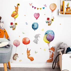PIPPER | Samolepka na stenu "Zvieratká s balónmi 3" 100x107 cm