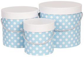 Sada 3ks modrých papierových krabíc s bodkami - Ø 19 * 17 cm / Ø 16 * 15 cm / Ø 12 * 12 cm