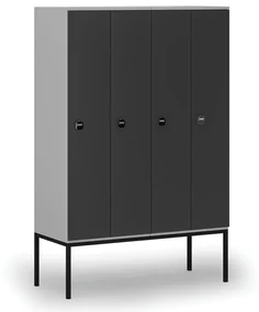 Drevená šatníková skrinka s podnožou, 4 oddiely, 1871 x 1200 x 500 mm, RFID zámok, sivá/grafit