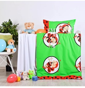 Obliečky detské bavlnené včielky zeleno-červené EMI, Vankúš 45x65