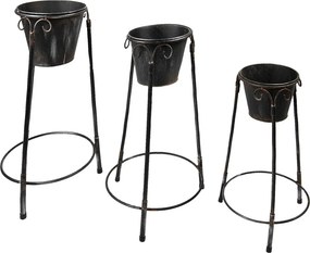 Set 3ks čierny antik kvetináč na podstavci - 38*38*79/ 36*34*61/ 28*27*49 cm