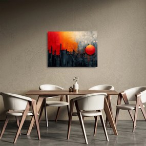 Sklenený obraz - Abstraktná maľba mesta (70x50 cm)