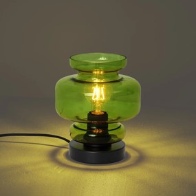 Retro stolná lampa čierna so zeleným sklom - Denise