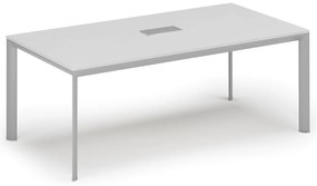 Rokovací stôl PRIMO INVITATION, 200x100 cm, biela + stolná zásuvka TYP II, strieborná