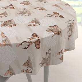 Biante Detský bavlnený okrúhly obrus Sandra SA-698 Hnedé lesné zvieratká na béžovom Ø 120 cm