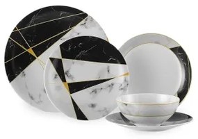 24-dielna jedálenská súprava, čierna/biela/zlatá, porcelán