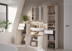 Krémová lesklá vysoká/úzka kúpeľňová skrinka 39x190 cm Tavira – Germania