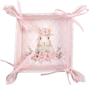 Ružový bavlnený košík na pečivo so zajačikom Floral Easter Bunny - 35*35*8 cm