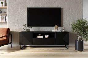 TV stolík Asha 167 cm so zásuvkou a kovovou konštrukciou - čierny mat