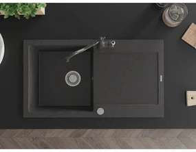 Mexen Leo, granitový drez 900x500x190 mm, 1-komorový a drezová batéria Carla, čierna škvrnitá, 6501-76-670700-76