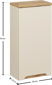 Comad Kúpeľňová skrinka závesná horná Bali Cashmere 35 kašmír/dub wotan