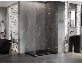 Mexen Lunar, pravostranný výklopný sprchový kút 75 x 80 cm, číre sklo, zlatý profil, 834-075-080-50-00-P