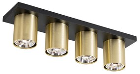 Moderný strop bodový čierny so zlatým 4-svetlom - Tubo