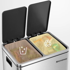 Kôš na separovanie odpadu SORT 30l (2×15l), strieborná/čierna SongmicsHome