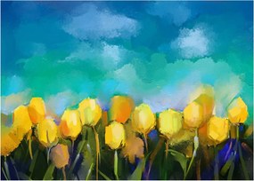 Sklenený obraz žltých tulipánov (70x50 cm)