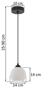 Závesné svietidlo Riffle Round, 1x biele sklenené tienidlo, b