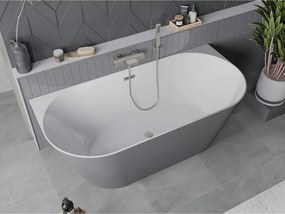 Mexen Oval Slim, voľne stojaca vaňa ku stene, 170 x 80 cm, biela-šedá, oceľový prepad, 52661708062-97