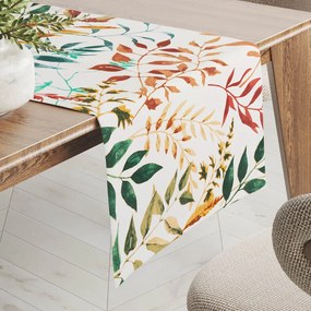 Biante Bavlnený behúň na stôl Sandra SA-712 Jesenné vetvičky s listami na bielom 35x180 cm