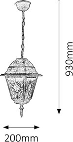 Rabalux Vonkajšia závesná lampa Monaco max. 60W | E27 | IP43 - antická zlatá
