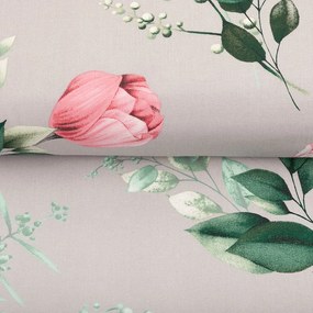 Bavlnená látka/plátno Sandra SA-452 Ružové kvety na sivom - šírka 160 cm