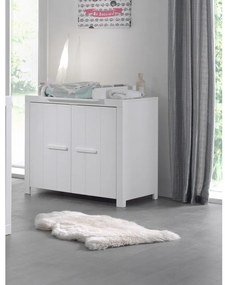 Biela nízka detská komoda z borovicového dreva s prebaľovacím pultom 100x96 cm ERIK – Vipack