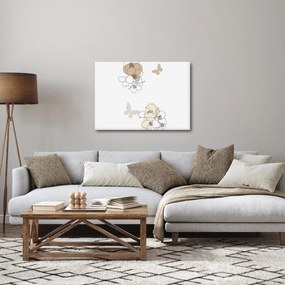 Obraz - Béžové kvety s motýľom N⁰2 (70x50 cm)