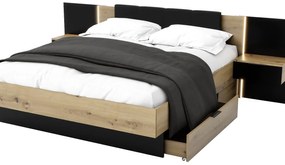 Manželská posteľ 180 cm Lewell (s čelným rámom) (s úl. priestorom) (dub artisan + čierna). Akcia -20%. Vlastná spoľahlivá doprava až k Vám domov. 1092084